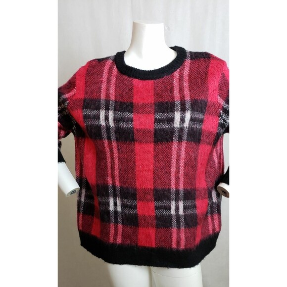Forever 21 Womens Sweater Pullover Red Black Plaid 2X Cozy Christmas Holiday - Picture 2 of 4